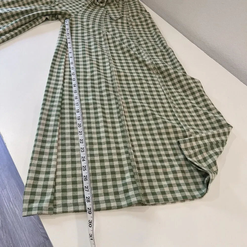 Free People Hold Me Tights Gingham Wide Leg Jumpsuit Green Linen Blend Size XS